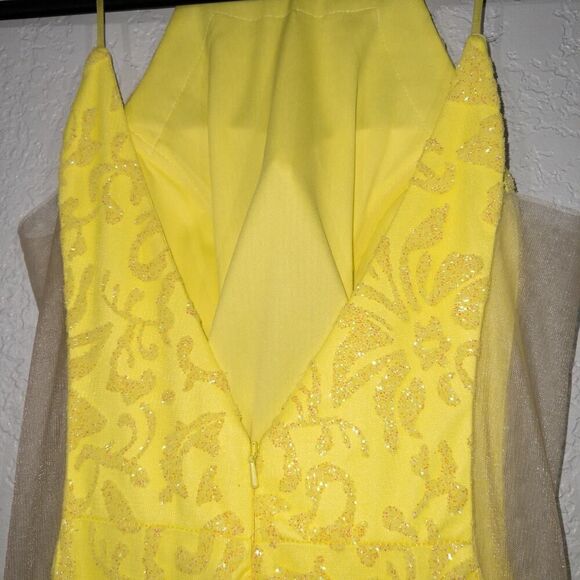 NWT‎ Abby Paris x Lucci Lu Neon Yellow Glitter Tulle Gown Size 2 - Picture 9 of 14